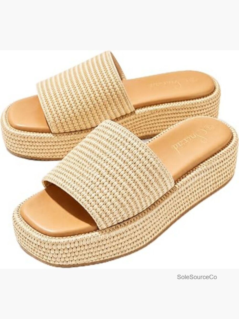 Platform Raffia Sandals, Woven Slip On Straw Sandals for Women, Summer Beach - Picture 1 of 6